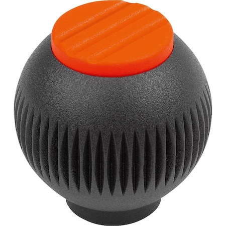 Kipp Spherical Knob Size:4, D1=50 D=M10, Thermoplastic Black Ral7021, Comp:Steel, Cap:Orange Ral 2004 K0253.4101